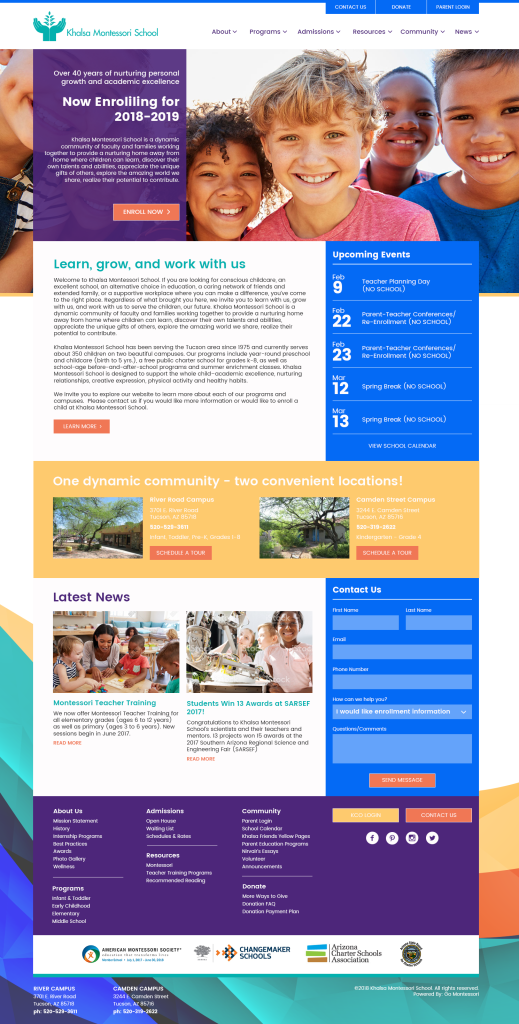 Khalsa Montessori homepage design