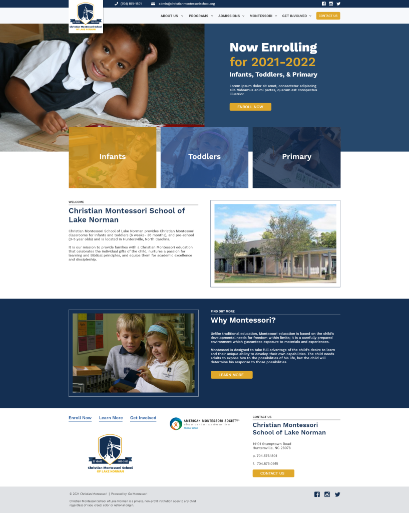 Christian Montessori of Lake Norman homepage design
